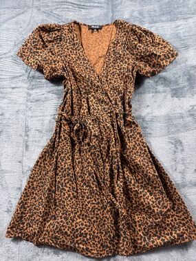 Madewell Leopard Print Wrap Dress Flutter Sleeve Self-Tie Waist XXS